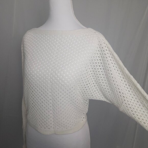 Express XS Open-Knit Boat Neck Batwing Sleeve Sweater Ivory White – Extra Small - Picture 1 of 6